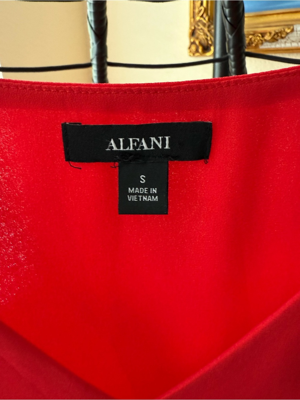 Alfani Red V-Neck Blouse with Sheer Mesh Pleated Sleeves Size Small SP19 - Picture 2 of 7